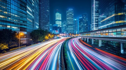 Fototapeta premium Night Lights of a Modern City: Long Exposure Photography of Urban Life