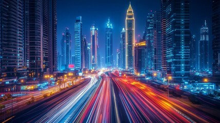 Obraz premium Night Lights of a Bustling City: Long Exposure Photography of Urban Life