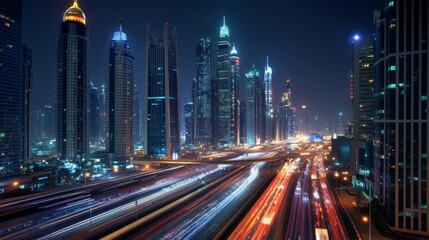 Fototapeta premium Night Lights of the City: Long Exposure Photography Captures Urban Vibrancy