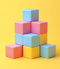 Colorful Cubes Stacked On Yellow Background Abstract Illustration