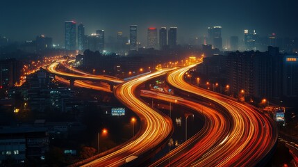 Fototapeta premium Night Lights: Capturing the Vibrant Pulse of a Modern Cityscape