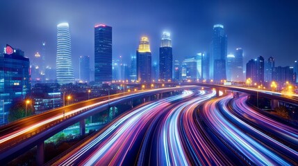Urban Lightscape: Long Exposure Photography of a Bustling City at Night