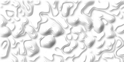 3D Papercut Stylized White topographic contour scheme and terrain. Abstract lines or wavy backdrop background. Topography grid map. Geographic line mountain relief. Contour map background.