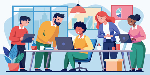 Obraz premium Colleagues of company are discussing the project in the office. Teamwork. Brainstorm 