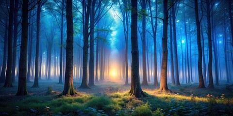 Obraz premium Mysterious forest at twilight with subtle whispers in the air, mysterious, forest, twilight, whispers, nature, eerie