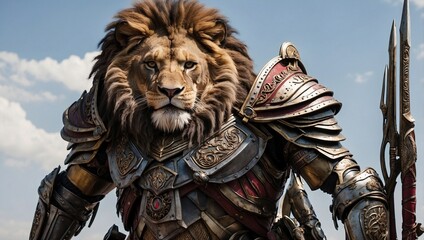 Fototapeta premium Roaring Might with Full Armor and Sword