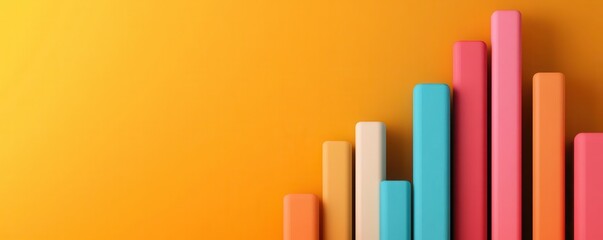 Colorful bar graph on a vibrant orange background, representing growth and analysis in data visualization.