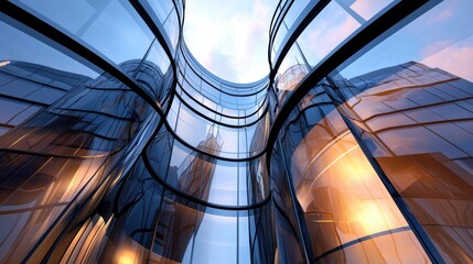 Obraz premium A building with a lot of glass windows and a clear blue sky in the background