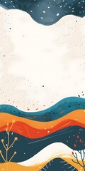 Obraz premium Abstract Landscape Illustration with Wavy Lines and Colorful Shapes