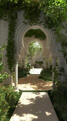 Fototapeta premium Stone Archway with Greenery in a Garden