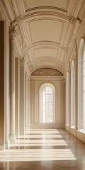 Obraz premium Classical Architecture Hallway with Sunbeams Streaming Through Windows