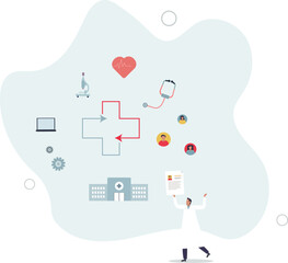 Effective and productive healthcare model with electronic records system for fast data exchange.flat design with people.