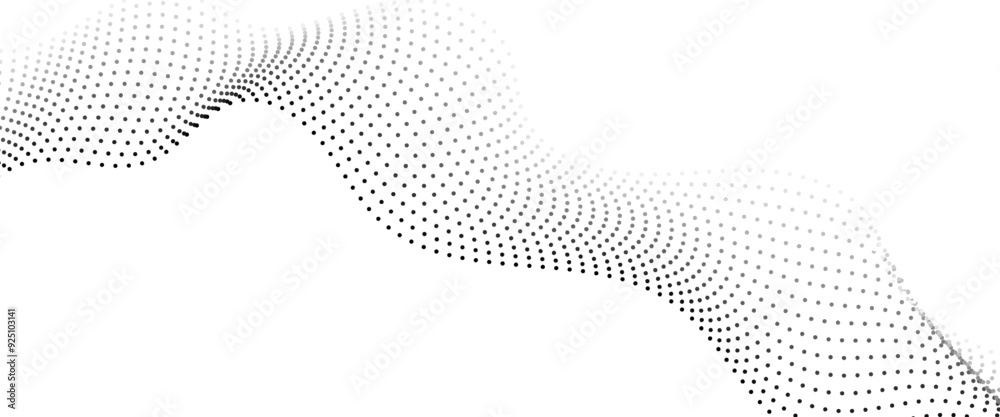 Wall mural abstract halftone flowing wavy gradient dots shape isolated on transparent background. technology ab