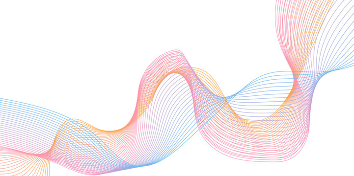  Futuristic colorful blend wave lines on transparent background. Technology abstract lines on white background. Undulate Grey Wave Swirl, frequency sound wave, twisted curve lines with blend effect.	