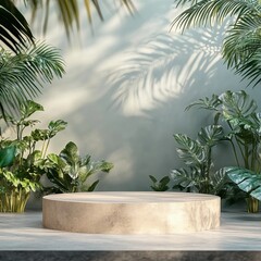 3D rendering platform podium with plant product presentation background