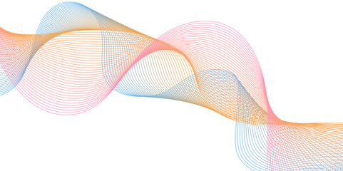  Futuristic colorful blend wave lines on transparent background. Technology abstract lines on white background. Undulate Grey Wave Swirl, frequency sound wave, twisted curve lines with blend effect.	