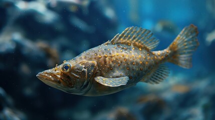 Obraz premium Vibrant coral fish swimming underwater near corals and rocks, showing its vivid colors and patterns.