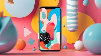Abstract Background with Colorful Shapes and Smartphone