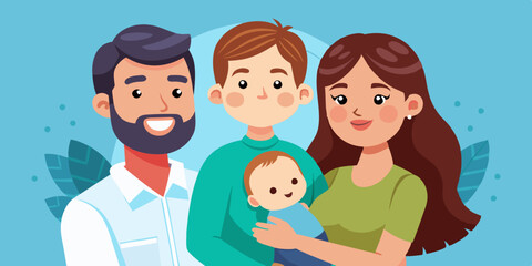 Set of mom and dad characters with baby. Happy young parents with newborn children
