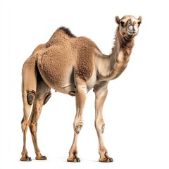 An isolated picture of a camel standing against a transparent background