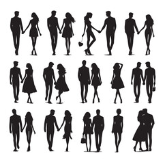 couples holding hands silhouette vector illustration