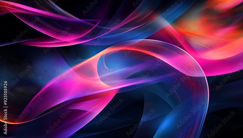 Poster Dynamic Technology Abstract Background with Vibrant Digital Data Streams in Overlapping Translucent Layers