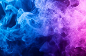 Fototapeta premium Scott Walden: Colorful Smoke Cloud, Blue and Purple on Black Background, Glowing Neon Effect