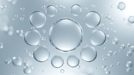 Bubble Molecules Cosmetic serum, Cosmetic Essence, Skin Rejuvenation, Cosmetic Background, 3D Rendering