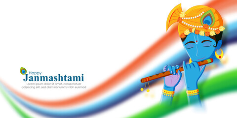 Fototapeta premium Vector illustration of Happy Krishna Janmashtami social media feed template