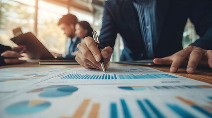 business leader reviewing financial forecasts with team