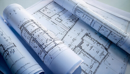 Architectural Drawings Rolled on Blueprint Paper with a slight opening for Ease of Storage and Transport
