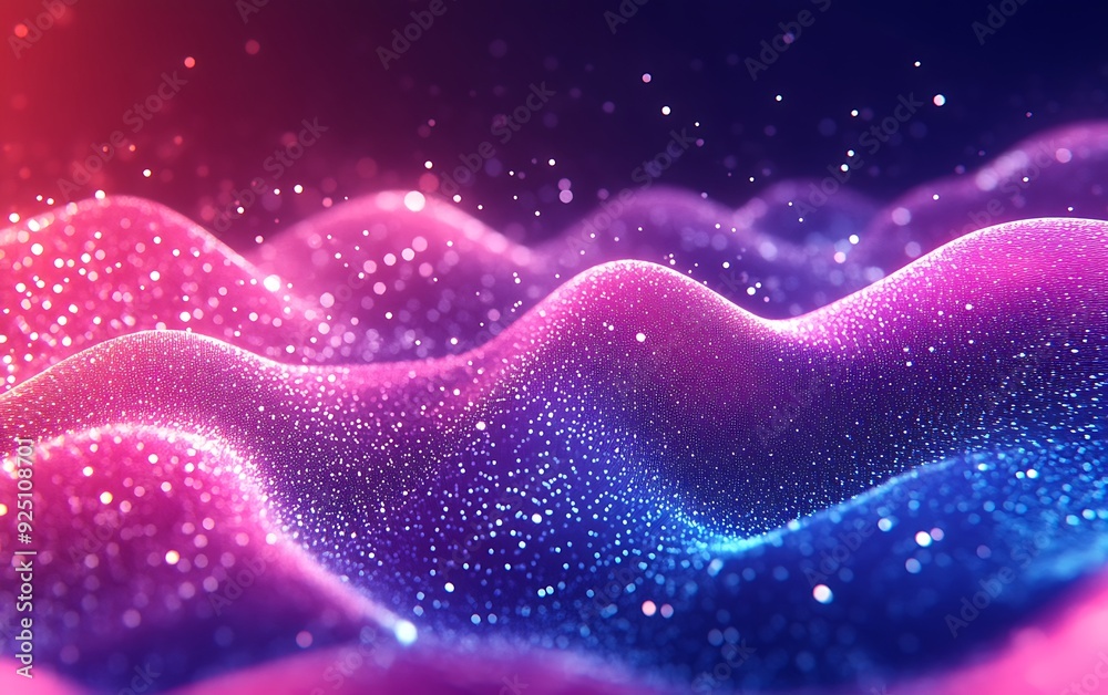 Poster Minimalistic Technology Background with a Wave of Digital Particles in Cool Tones