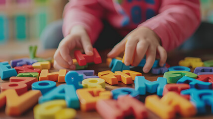 hands playing with colorful educational toys on table
