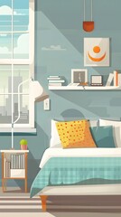 Modern Bedroom Interior Design With Bed And City View From Window