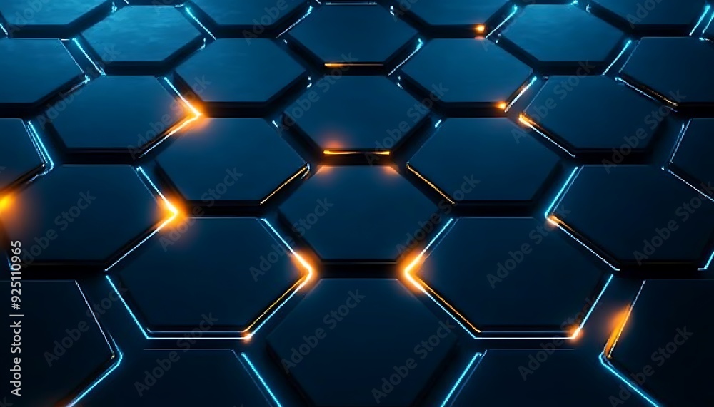 Aufkleber modern technology background with hexagonal tiles and glowing led lights