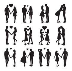 couples holding hands silhouette vector illustration