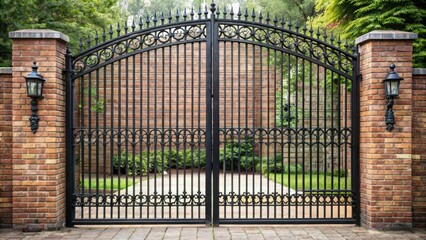 Black iron gate on background, black, iron, gate,background, metal, vintage, design, antique, entrance, entrance