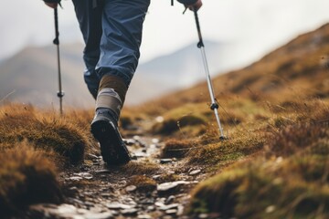 Hiker with prosthetic legs in desert landscape