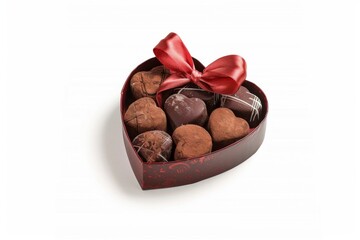 A beautifully crafted heart-shaped box overflowing with delicious chocolates, elegantly tied with a satin ribbon. Perfect for expressing love and appreciation on special occasions.