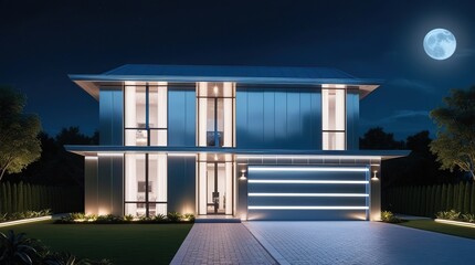 Two-story house exterior design with a futuristic concept