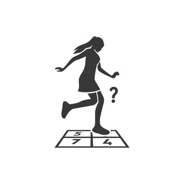 recommend clip art: Silhouette Girl Playing Hopskotch with Question Mark