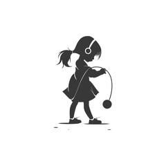 Silhouette of Girl with Headphones Playing with Yo-yo