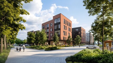 Modern Apartment Building With Green Landscaping