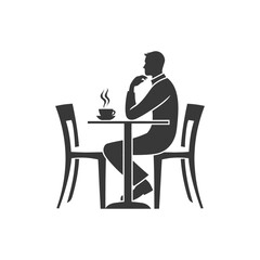 Contemplative Man at Bistro Table, Monochrome Silhouette