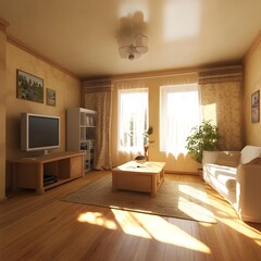 Modern Living Room Interior Design with White Sofa and Wooden Coffee Table