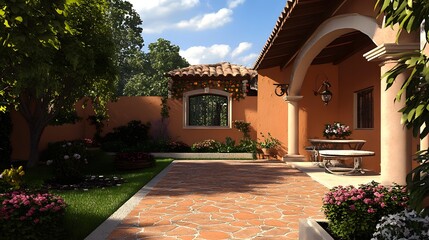 Spanish Style Patio with Stone Patio