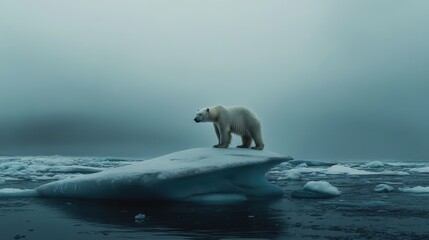 Naklejka premium Polar Bear Standing on Iceberg in Arctic Ocean, Climate Change, Global Warming, Wildlife Photography