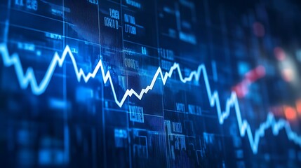 Fototapeta premium A close-up shot of a blue financial chart with a white line graph that shows market trends.