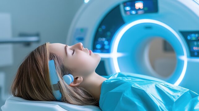 A patient undergoing a medical scan, surrounded by advanced technology in a bright, modern healthcare environment.