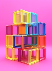 Abstract Colorful Glass Cubes On Pink Background